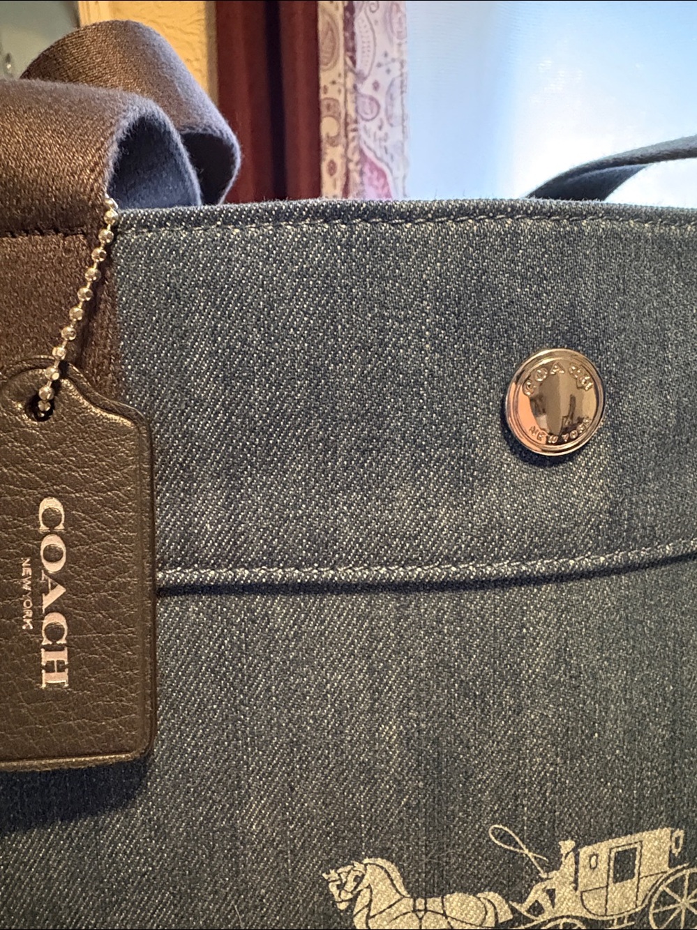 Coach Denim Blue Tote with Classic Horse & Carriage Logo NWOT - Picture 3 of 7